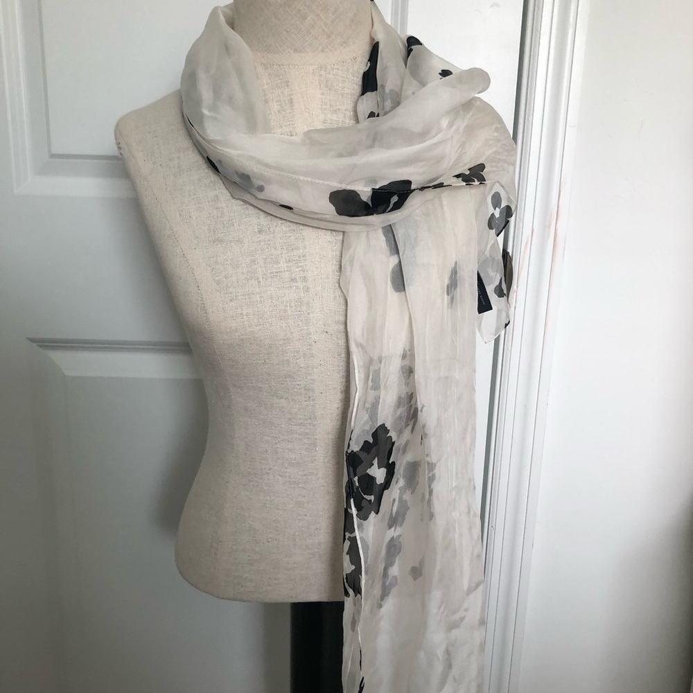 Anne Klein Black and White Floral Silk Scarf